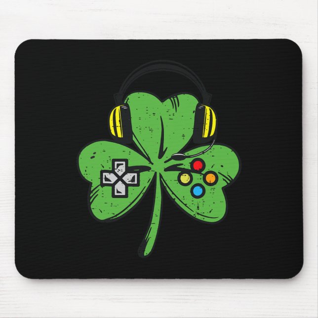 Funny St Patricks Day Gamer Shamrock Video Game Co Mouse Pad (Front)