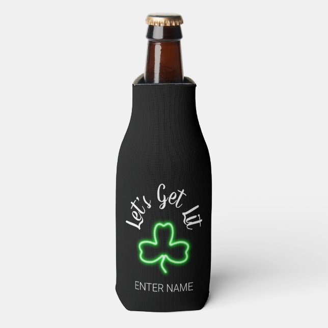 Funny St Patricks Day Green Shamrock Personalised Bottle Cooler (Bottle Front)