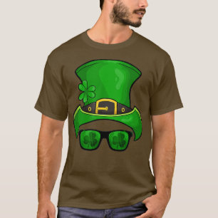 Funny St Patricks Day Hat and Shamrock Eyeglasses  T-Shirt