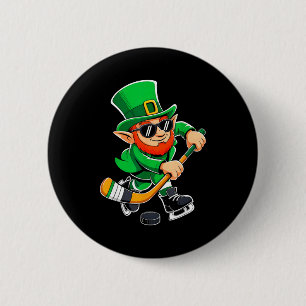 Funny st patricks day hockey player leprechaun men 6 cm round badge