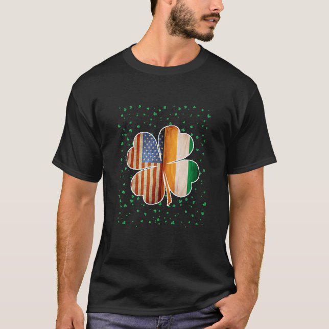 Funny St Patrick's Day Irish American Flag Ireland T-Shirt (Front)