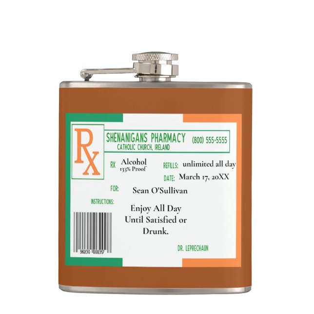 Funny St. Patrick's day Irish Booze Hip Flask (Front)