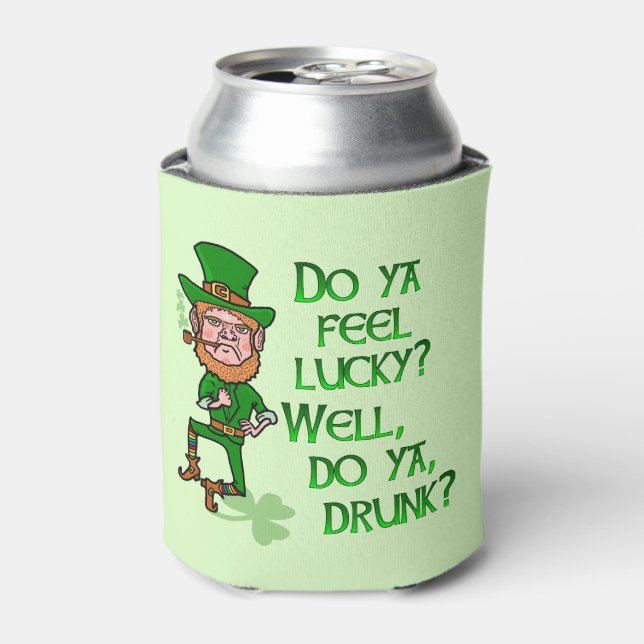 Funny St Patrick's Day Leprechaun Lucky Drunk Can Cooler (Can Front)