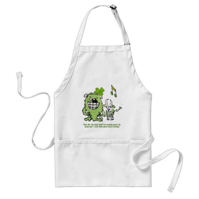 Funny St. Patricks Day Monsters Cartoon Apron (Front)