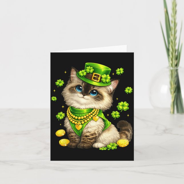 Funny St Patricks Day Ragdoll Cat Leprechaun Hat Card (Front)