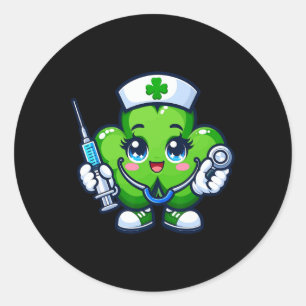 Funny St Patricks Day Shamrock Nurse Stethoscope S Classic Round Sticker