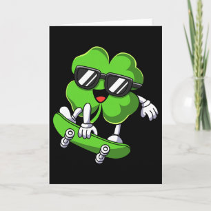Funny St Patricks Day Shamrock Skateboarding Boys  Card