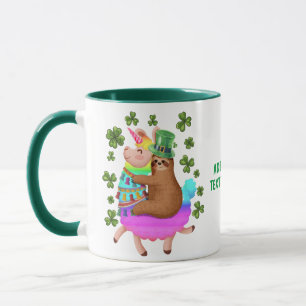 Funny St Patrick's Day Sloth Riding Unicorn Mug