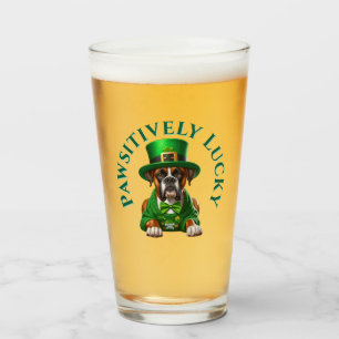 Funny St Patricks Dog Pawsitively Lucky Glass
