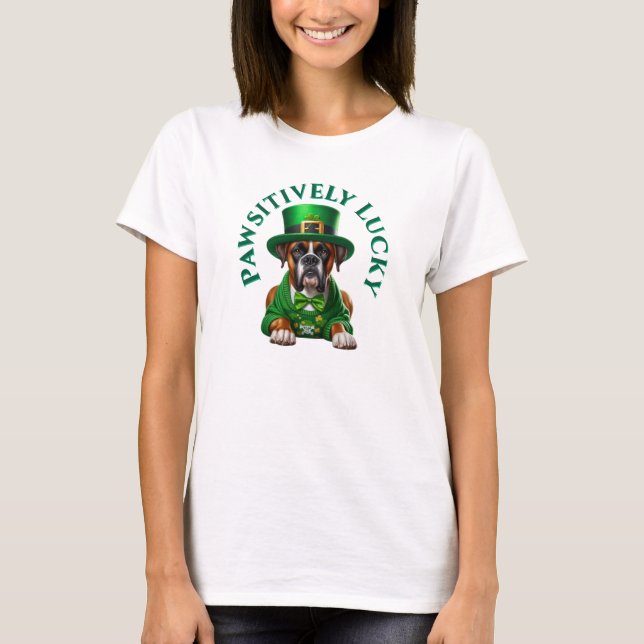 Funny St Patrick's Dog Pawsitively Lucky T-Shirt (Front)