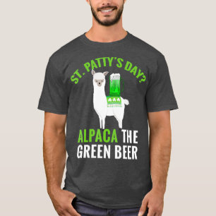 Funny St Pattys Day Gift Alpaca Llama Green Beer T-Shirt