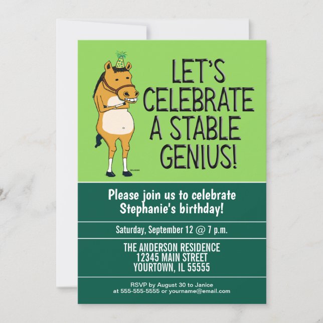 Funny Stable Genius Horse Birthday Party Invitation (Front)