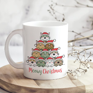 Funny Stacked Cats Meowy Christmas Tree Coffee Mug