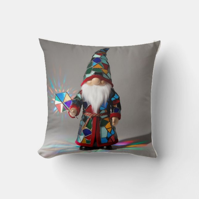 Funny Stained Glass Gnome: Catching the Light Cushion (Front)
