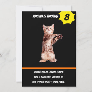 Funny standing playful kitten invitation