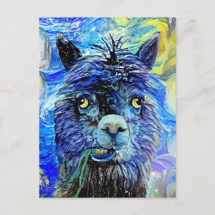 Funny Starry Night Alpaca Parody Portrait Postcard