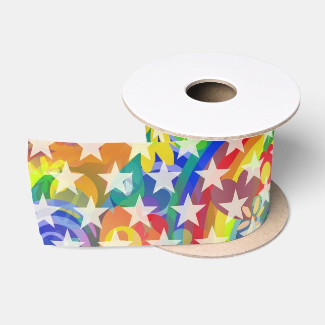 Funny Stars Pattern transparent + your background Satin Ribbon (Spool)