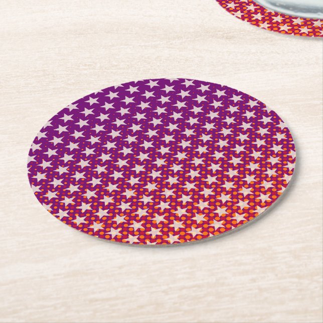 Funny Stars Pattern transparent + your idea Round Paper Coaster (Angled)