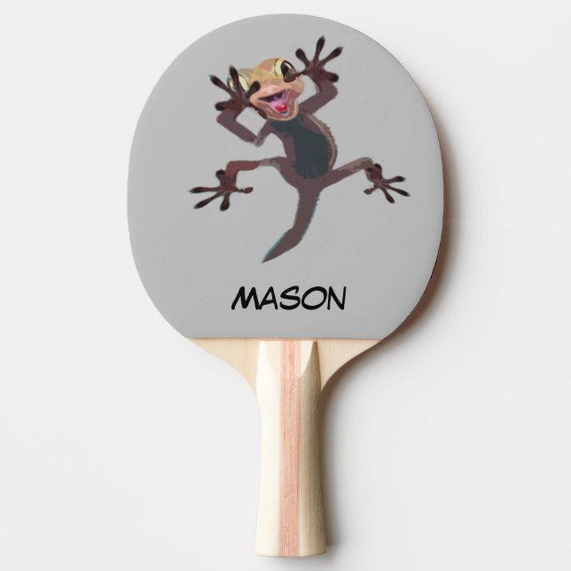 Funny Startled Lizard Custom Name Ping Pong Paddle (Front)