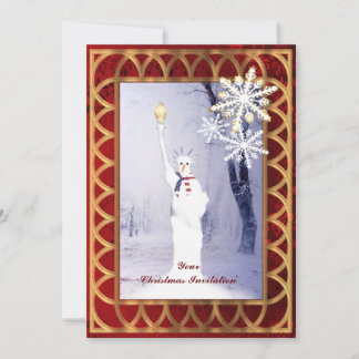 Funny statue of Liberty snowman Christmas Invitation