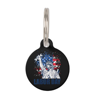 Funny Statue Of Liberty USA Flag Labour Day Patrio Pet Tag