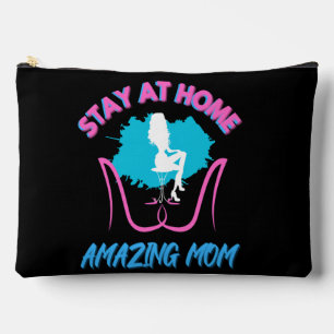 Funny Stay At Home Mum Pink & Blue Trendy Design Accessory Pouch