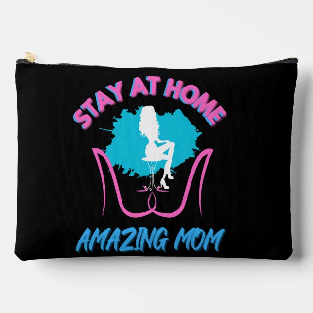 Funny Stay At Home Mum Pink & Blue Trendy Design Accessory Pouch (Front)