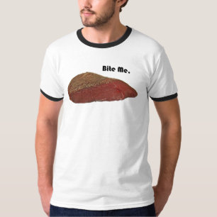 Funny Steak Cartoon, “Bite Me” Meat Pun Design T-Shirt