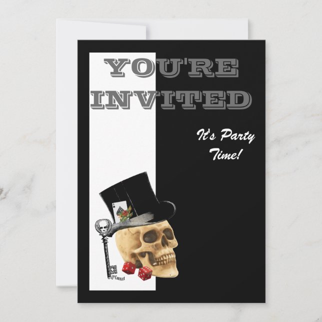 Funny Steampunk gothic gambler skull Invitation (Front)
