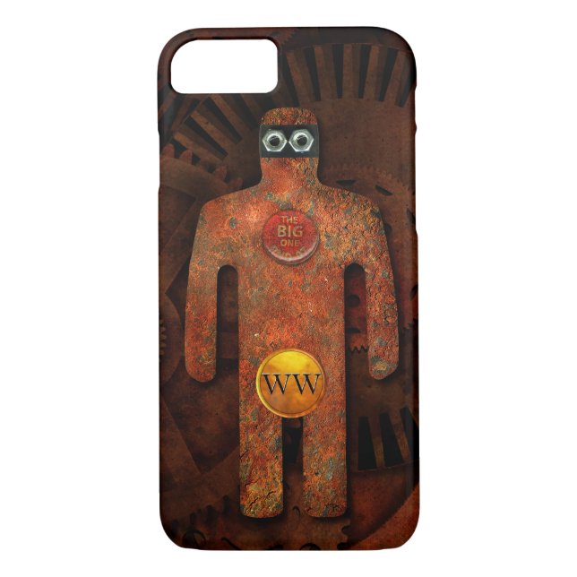 Funny Steampunk Robot - Brass Monogram Super Hero Case-Mate iPhone Case (Back)