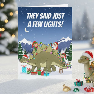 Funny Stegosaurus Christmas Lights Elves Card