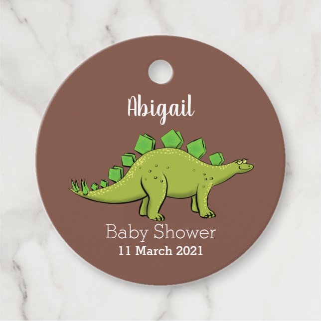 Funny stegosaurus dinosaur cartoon favour tags (Front)