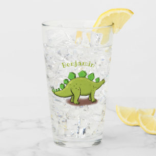 Funny stegosaurus dinosaur cartoon glass