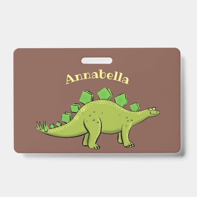 Funny stegosaurus dinosaur cartoon ID badge (Front)