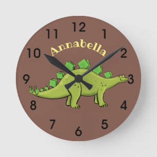 Funny stegosaurus dinosaur cartoon round clock