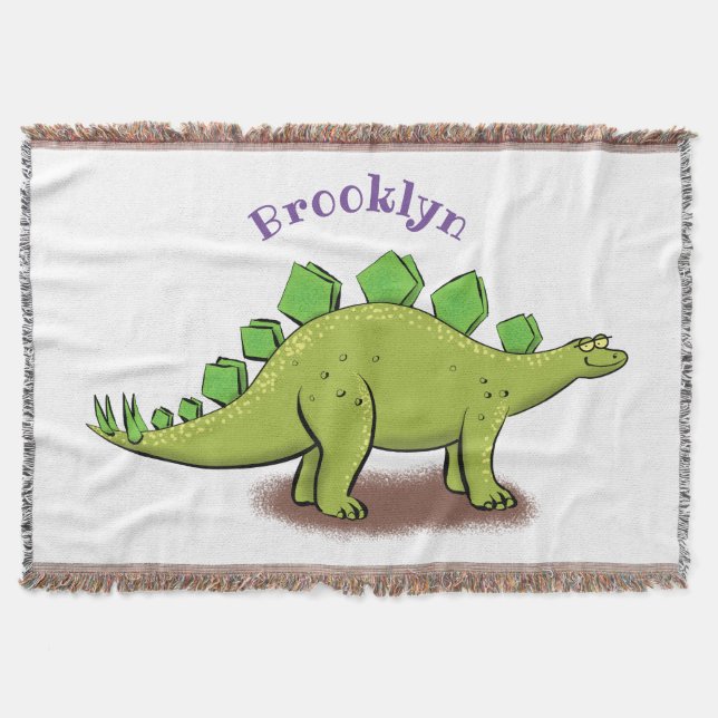 Funny stegosaurus dinosaur cartoon throw blanket (Front)