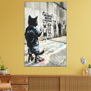 Funny Stencil Art Cat and Dogs Canvas Print