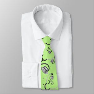 Funny stethoscopes for doctors on light green tie