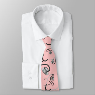 Funny stethoscopes for doctors on light pink tie
