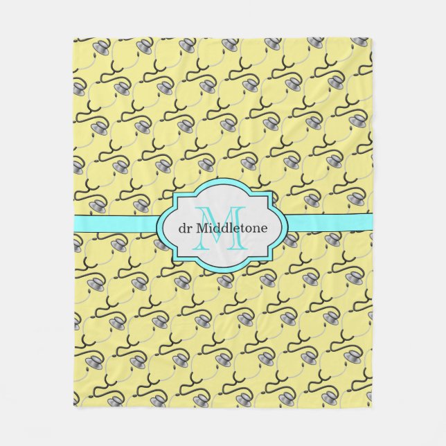 Funny stethoscopes for doctors on yellow name fleece blanket (Front)