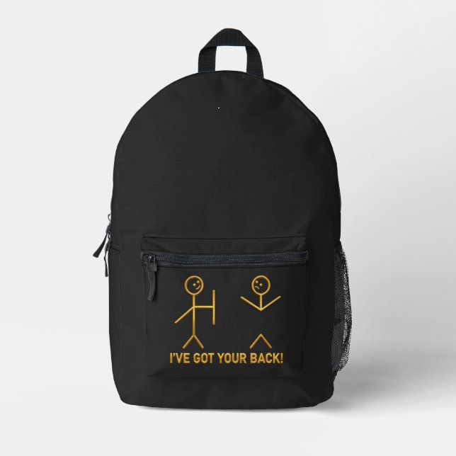 Funny Stick Figure "I've Got Your Back!" Pun Printed Backpack (Front)