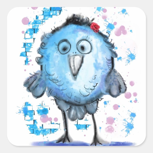 Funny Sticker with Cute Blue Bird - customisable (Front)
