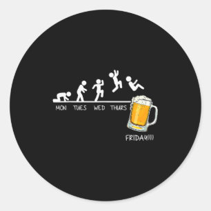 Funny Stickman Jumping Beer Days Of Week Friday Dr Classic Round Sticker