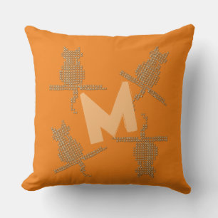 Funny Stitched Effect Cats Monogram Pillow