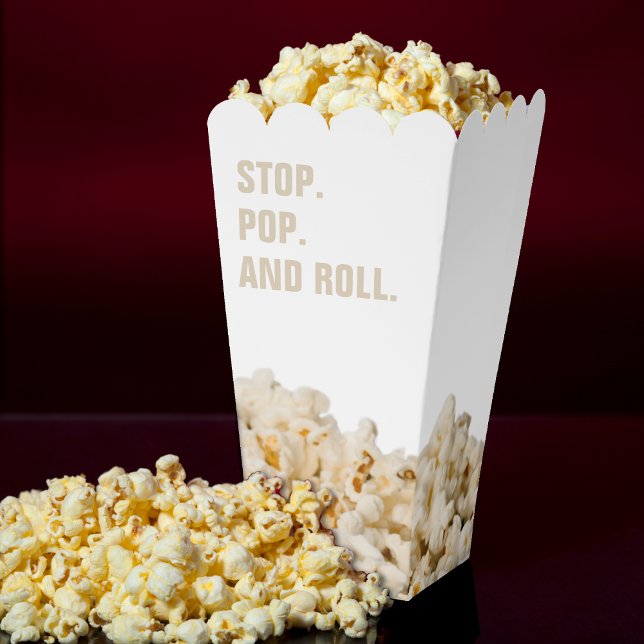 Funny Stop Pop & Roll White Popcorn Favour Box (Funny Stop Pop & Roll White Popcorn Favor Boxes
)