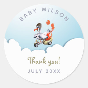 Funny Stork Gender Neutral Pregnancy Thank You Classic Round Sticker