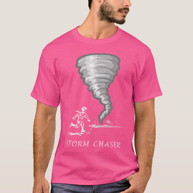 Funny Storm Chasing With Man Running Towards Torna T-Shirt (Front)