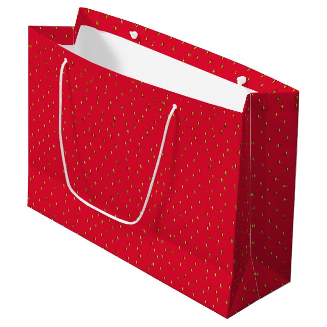 Funny strawberry background red large gift bag (Front Angled)
