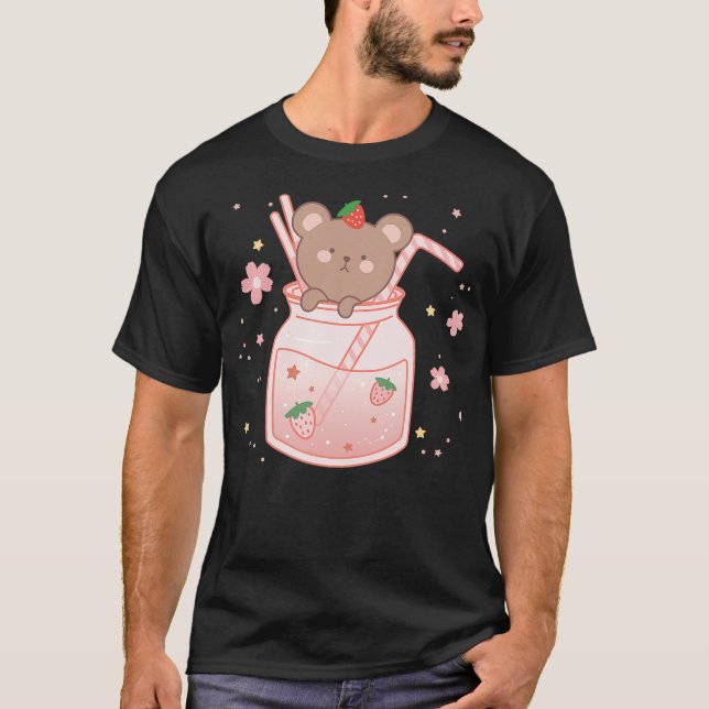 Funny Strawberry Bear Cute Kawaii Aesthetic T-Shirt (Front)