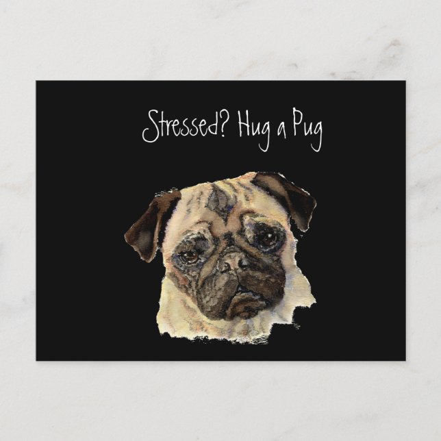 Funny, Stressed? Hug a Pug!, Dog, Pet, Animal Postcard (Front)